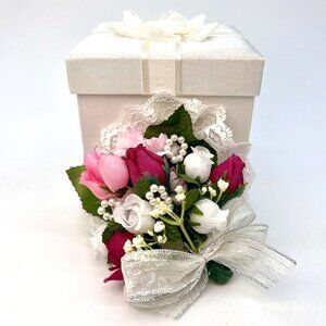 Vintage Prom Corsage Faux Floral Pearl Lace With Box